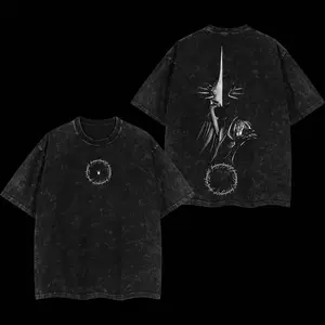 Superstyle The Dark Lord Sauron - Lord of the Rings Edition Double Printed Oversize Lightweight Acid Washed Tee TV Series Graphic Design Top 100% Cotton 250gsm Streetwear Film Movie T-Shirt Clothes Menswear Womenswear