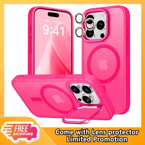 Shockproof Camera Lens Protector & Stand Protection Phone Cases For iPhone 16 Pro Max cases 15 14 13, MagSafe Anti-fingerprint & Anti-Scratch Cellphone Smartphone