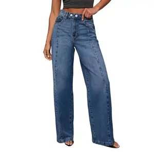 Sidefeel Women's Wide Leg Jeans High Waisted Stretchy Baggy Front Seam Denim Pants