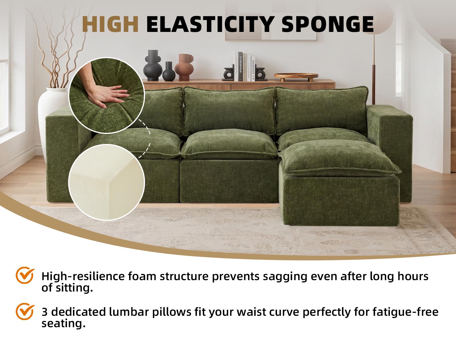 UDPATIO Boneless Sectional Couch with Chaise, Chenille Modular Boneless Sofa Big Comfy Couch with Removable Washable Cover couches for living room, Bedroom No Assembly SpringBreak