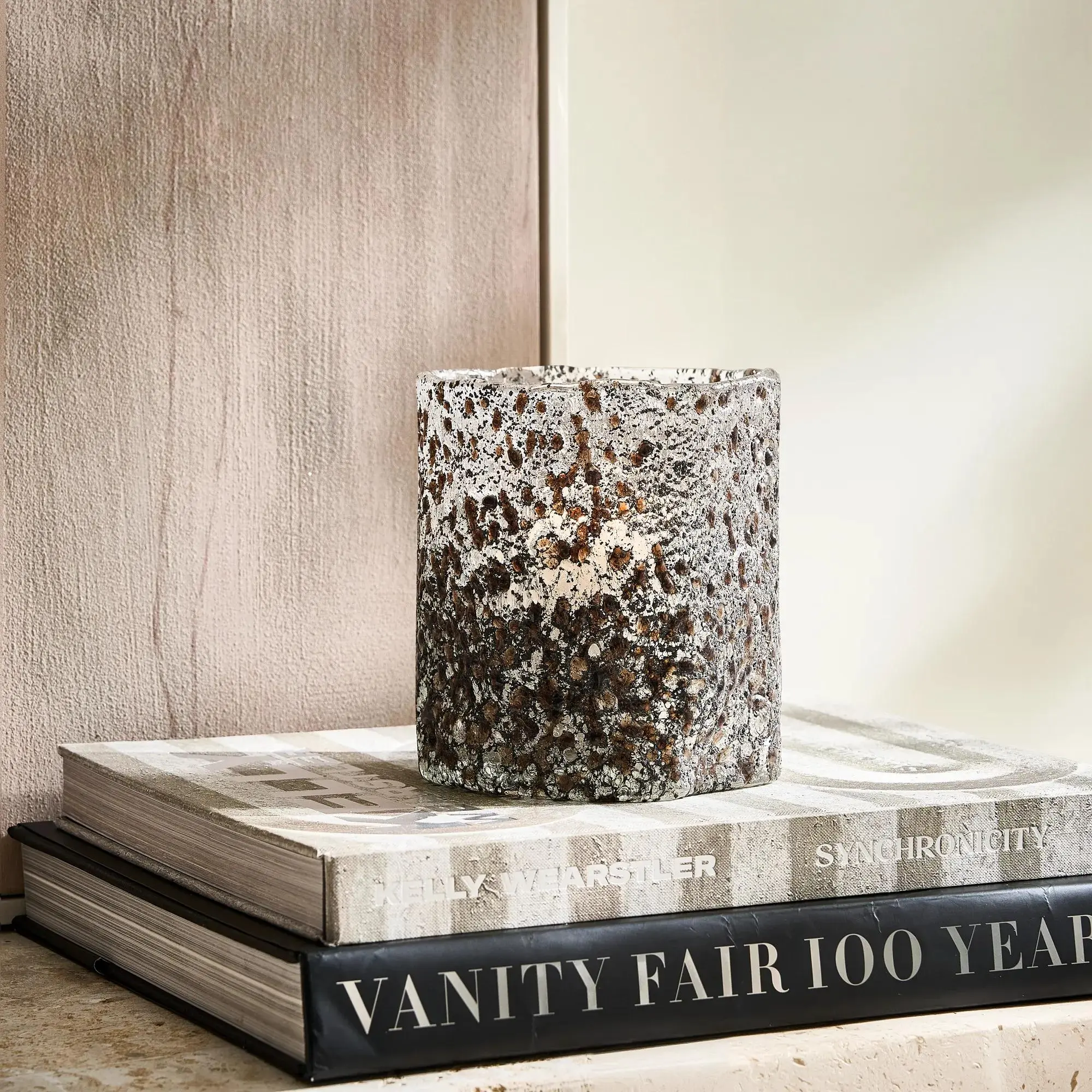 Z Gallerie Handmade Glass Art Pillar Holder - Charcoal Earthen Hurricane, 5.5"w x 5.5"d x 6"h Imported Modern Home Decor Tabletop Accessory for Tealights