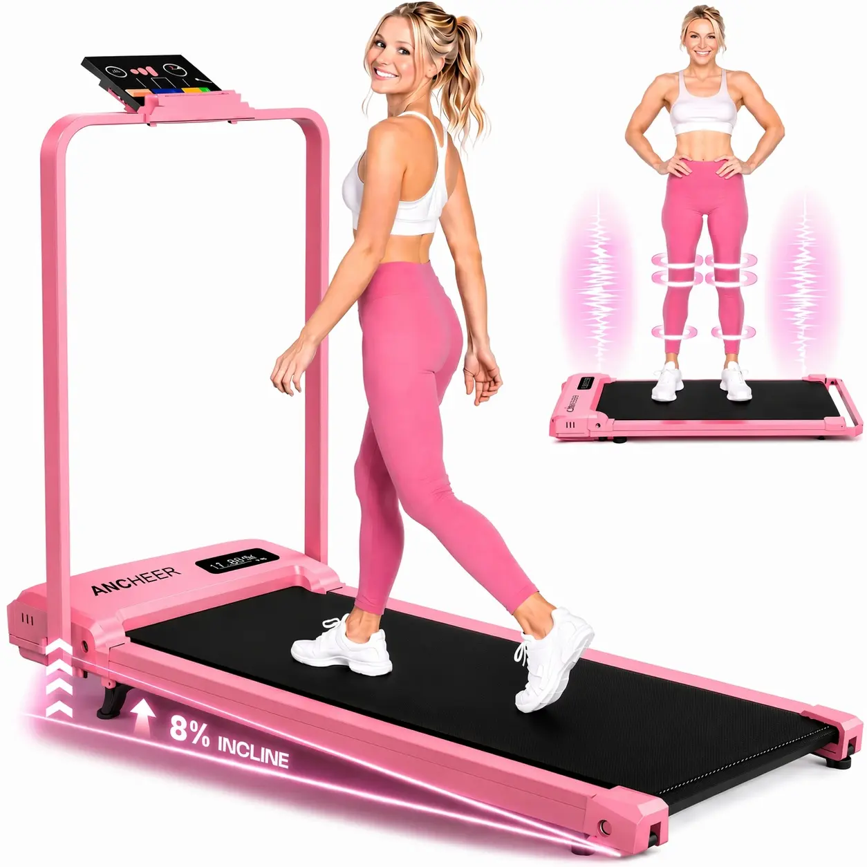 ANCHEER Treadmill with Vibration Plate,Walking Pad Treadmill with Incline, 2.5HP Compact Portable Treadmills for Home Small Spaces, Office, with Remote Control & LED Display