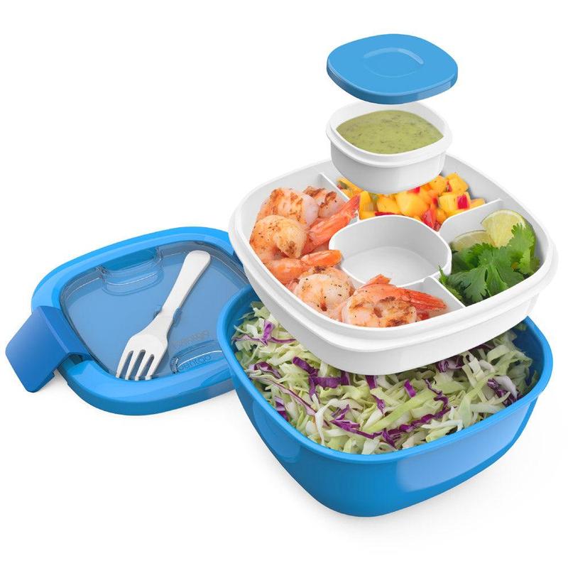 Bentgo All-in-One Salad Container - Reusable Portable Salad Bowl with Toppings Tray & Leak-Proof Sauce Container - Dishwasher & Microwave Safe - Lunch Boxes with Airtight Lid and Reusable Fork - Tableware