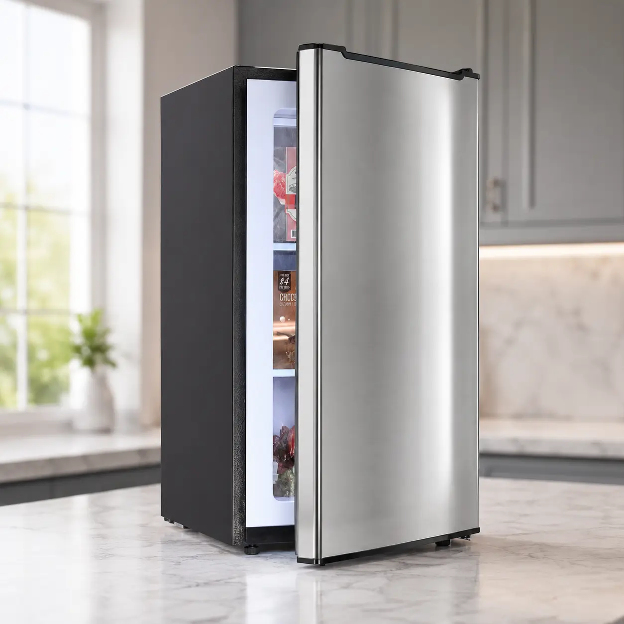 Summervibes Maine Upright Freezer 3.6 Cu.Ft Mini Freezer with Reversible Stainless Steel Door Freestanding Compact Freezer with 3 Adjustable Thermostat, Small Freezer for Apartment Dorm (Silver)