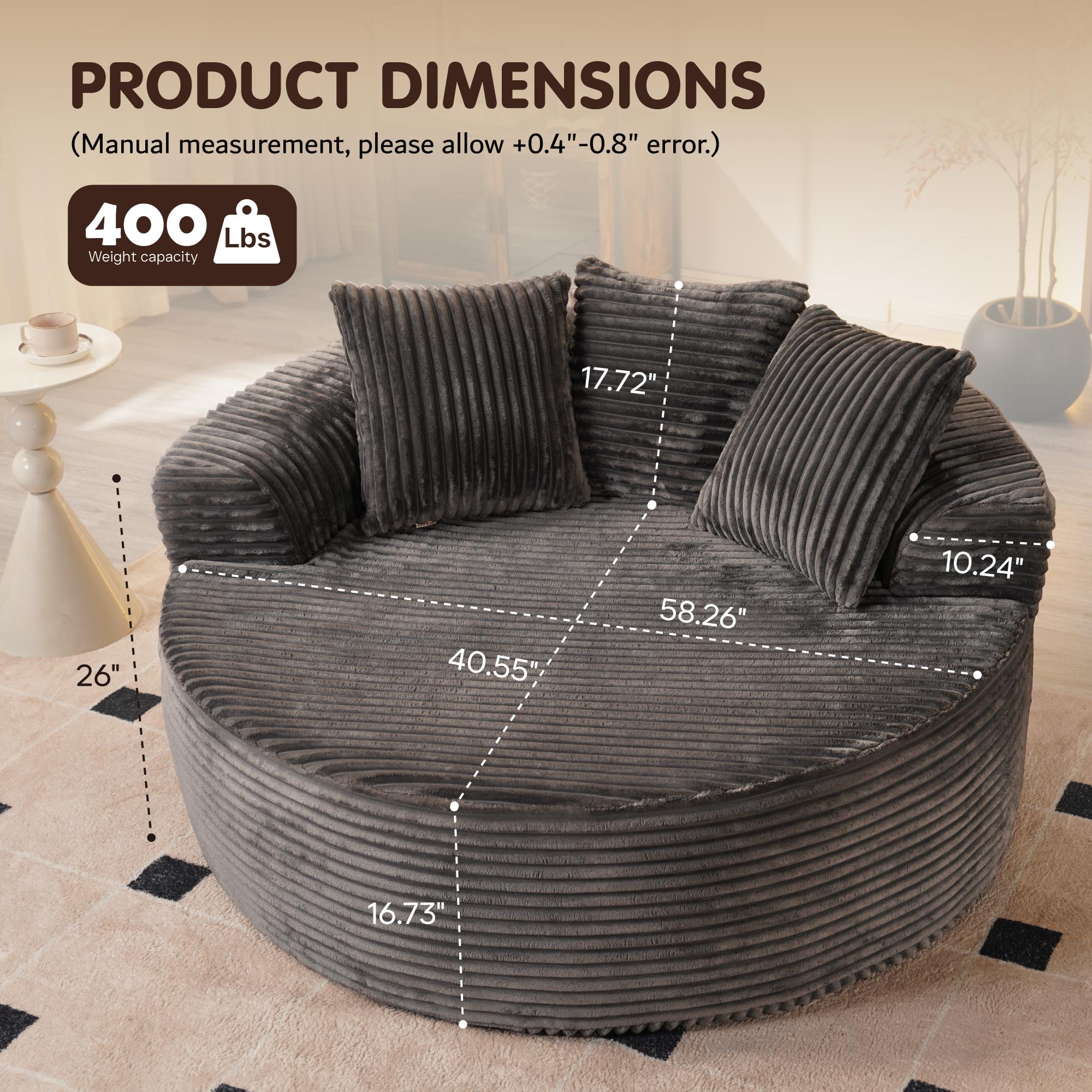 【3 Packages Shipping】Ovios 104" Modular Couch with Chaise and 59" W Oversized Round Sofa Bed - L-Shaped Sectional Sofa Set with Flexible Configuration, Plush Corduroy Cloud Velvet Fabric,No Assembly Required, 5 Seater