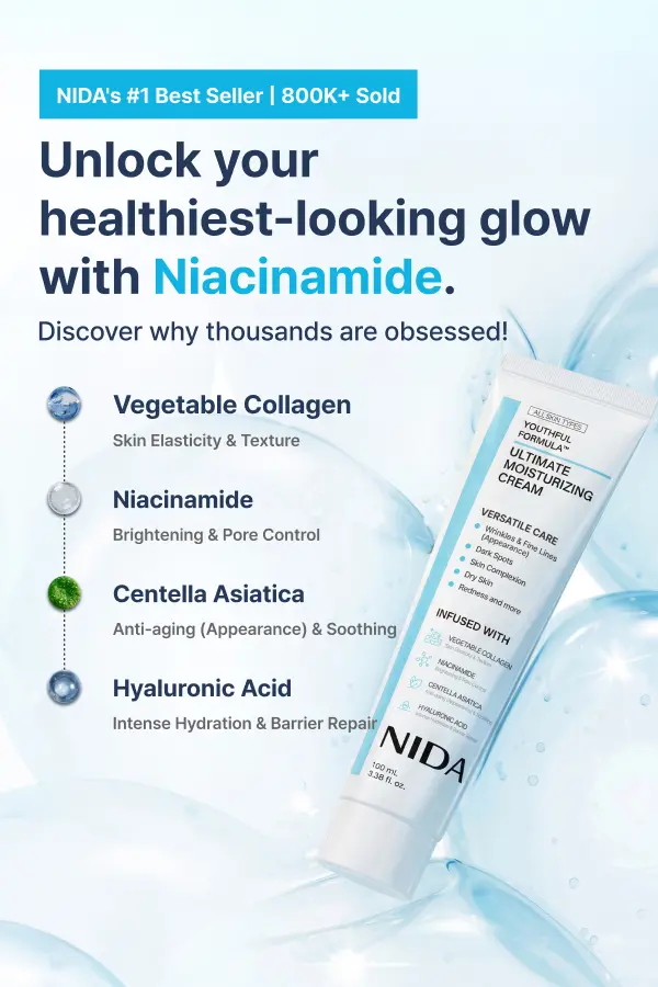 Product Introduction of NIDA Youthful Formula Ultimate Moisturizing Cream (100mL) / Collagen, Niacinamide, Centella Asiatica, Hyaluronic Acid / Wrinkles, Dark Spots, Skincare Hydrating Daily Moisturizer Moisture Hydrate 1