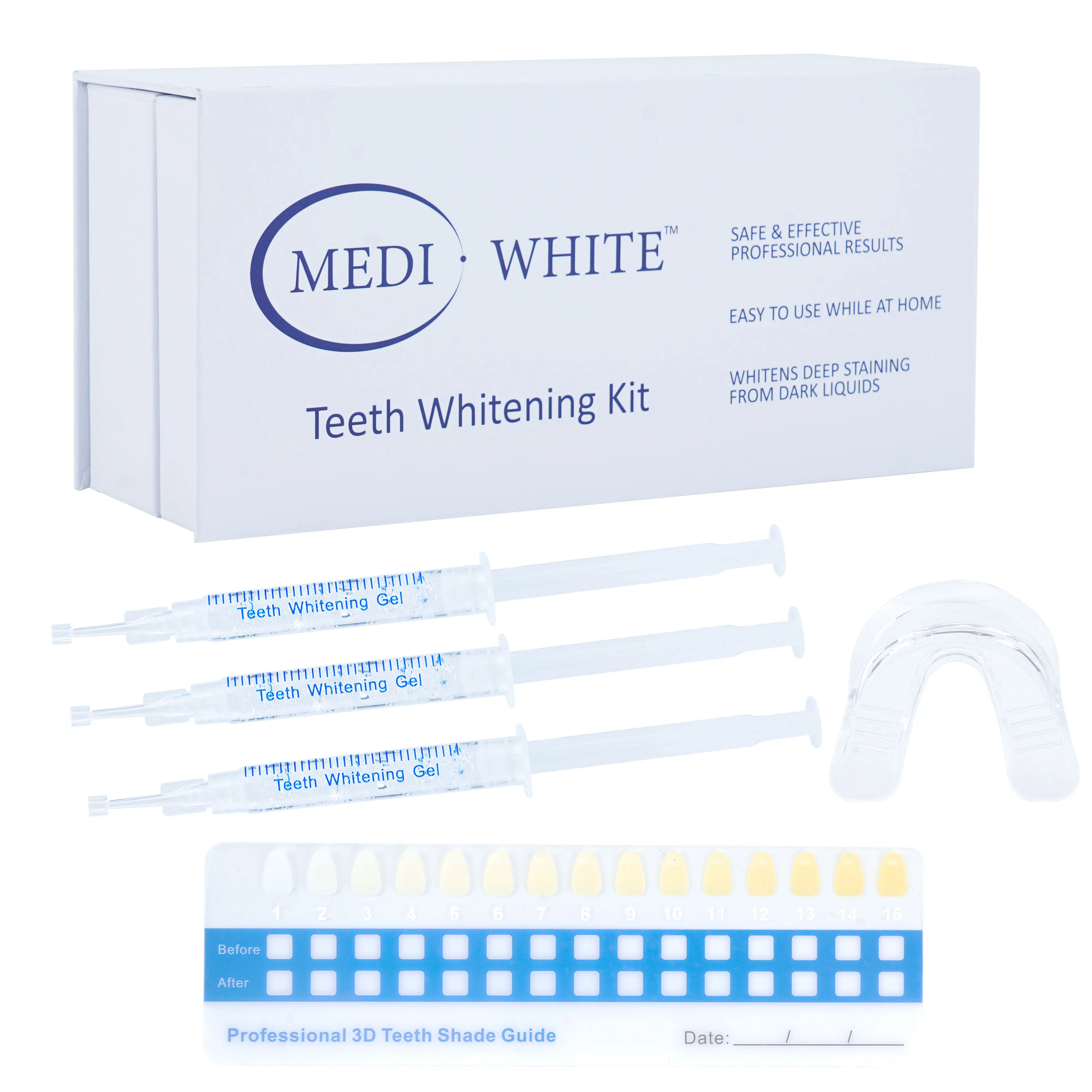 MediWhite Express Teeth Whitening Kit with 3x3ml Hydrogen Peroxide & Carbamide Peroxide Teeth Whitening Gel, Teeth Whitening Tray for Oral Care