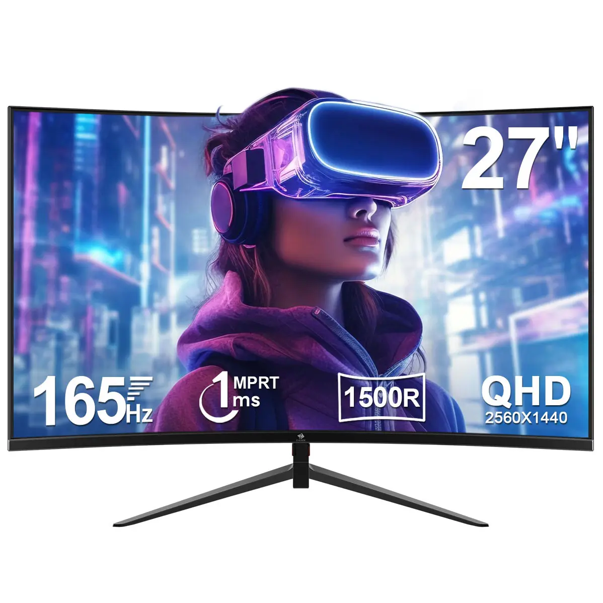 Z-EDGE 27" 165Hz QHD Curved Gaming Monitor 2560x1440 1ms Response Time Frameless Design  FreeSync DP HDMI
