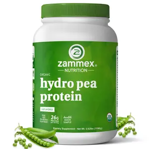 Zammex Organic Hydrolyzed Pea Protein 2.62lb, Vegan Friendly, Non-GMO, Edible Pure Plant-Based Protein, Fitness and Nutrition Supplement