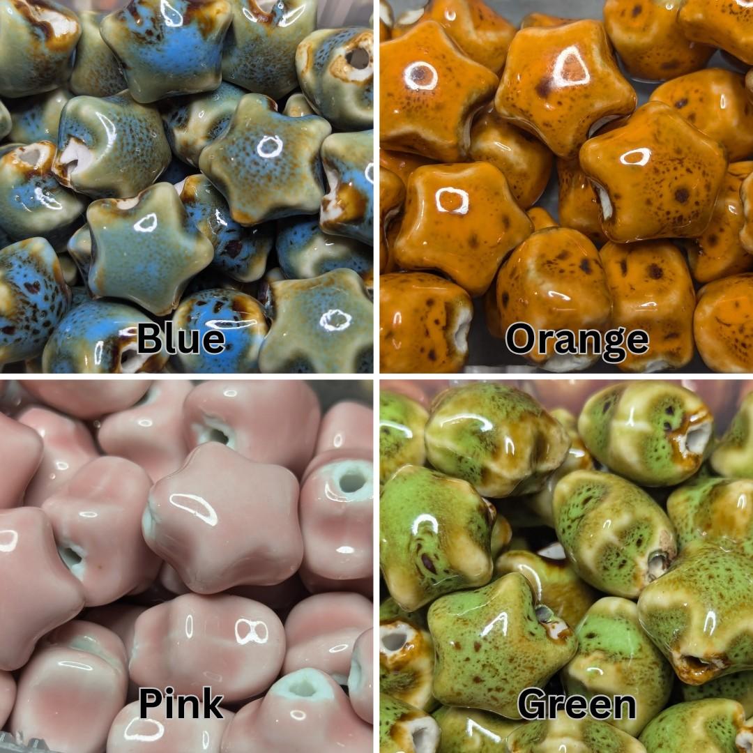 Ceramic Beaded Star Spiral Swirl Y2K Boho Hippie Whimsical Adjustable Black Rope Cord Choker Stacking Necklace jewelry