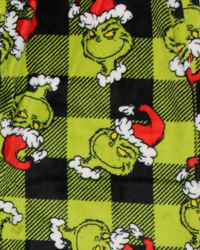 The Grinch Pajama Set Dr. Seuss Women's The Grinch Santa Fleece Buffalo Plaid Sleep Pajama 2 Piece Set Lounge
