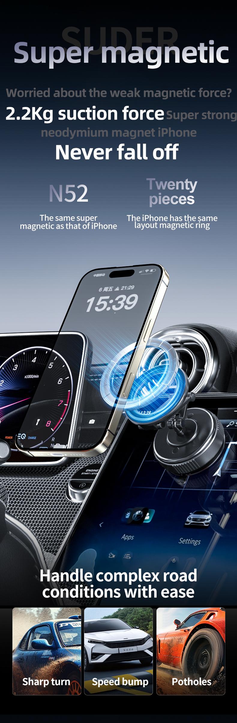 Magnetic Phone Holder with Magsafe, 360° Rotating Adjustable Car Phone Mount, Compact Size, Convenient Car Installation, Compatible with Android/Samsung Mobile Phones and iPhone 17 16 15 14 13 12 Series