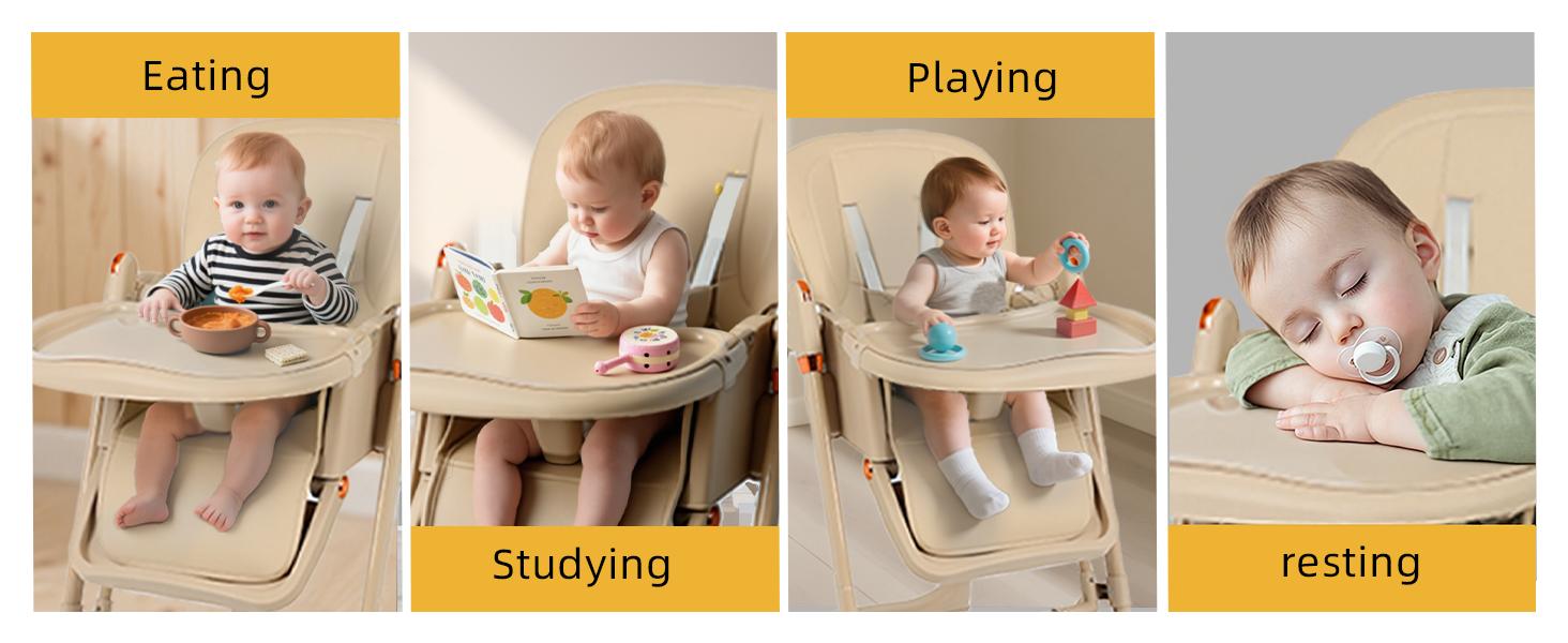 New High Chair & Cradle For Children's,Multifunctional 6 in 1 Adjustable High Chair with Removable 3-Position Adjustable Tray, stain resistant Stability Structure & 3-Point Safety Harness,Dining Room Furniture