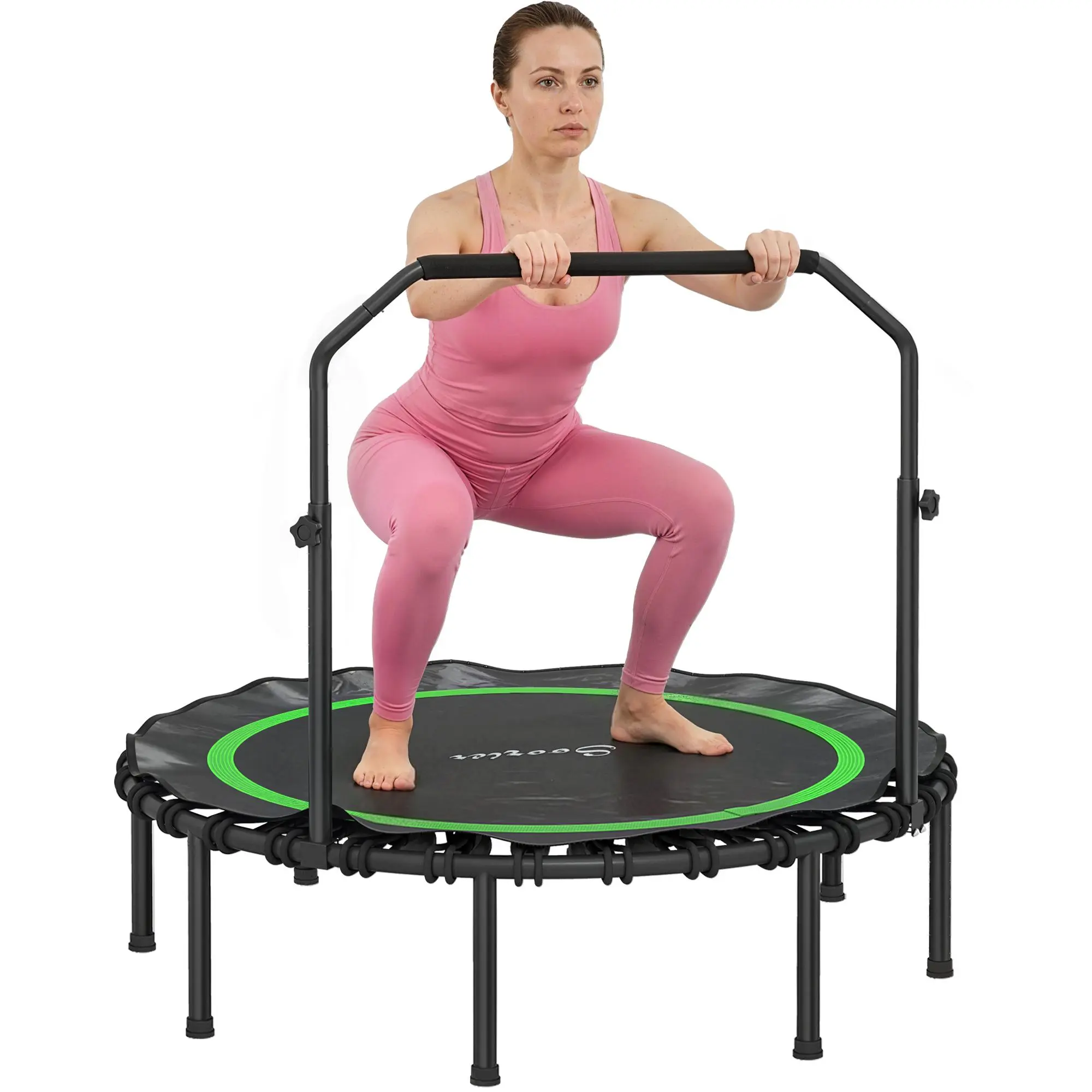 Soozier 48" Foldable Steel Frame Trampoline Rebounder - 5-Level Adjustable Handle Bar, 440lbs Capacity Quiet Bounce, Polypropylene, 25% Fold Size, Home Gym Cardio Equipment for Adults/Teens, Exercise Trampoline