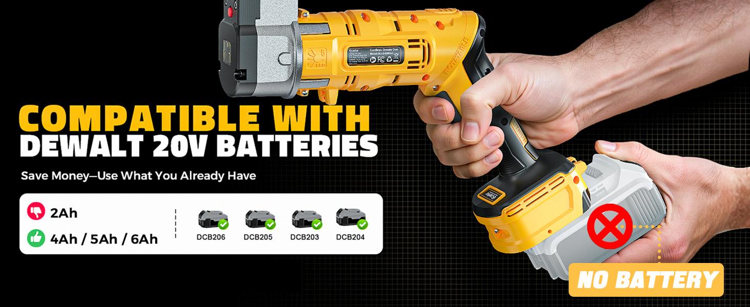 Cordless Grease Gun Compatible with DeWalt/Milwaukee Battery(NO BATTERY!), 12000PSI Dual Pistol&in-Line Grip, Works with Bulk & Cartridge Grease, with 39" Hose&4Couplers toolupgrade Cordless Grease Gun Compatible with DeWalt/Milwaukee Battery(NO BATTERY!), 12000PSI Dual Pistol&in-Line Grip, Works with Bulk & Cartridge Grease, with 39" Hose&4Couplers toolupgrade