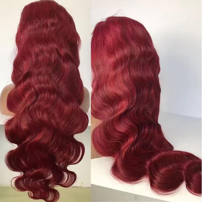 Bling Hair Burgundy 13x6 HD Lace Frontal Human Hair Wig Red Colored Lace Front Human Hair Wigs Body Wave Human Hair Wigs Pre Plucked 180%