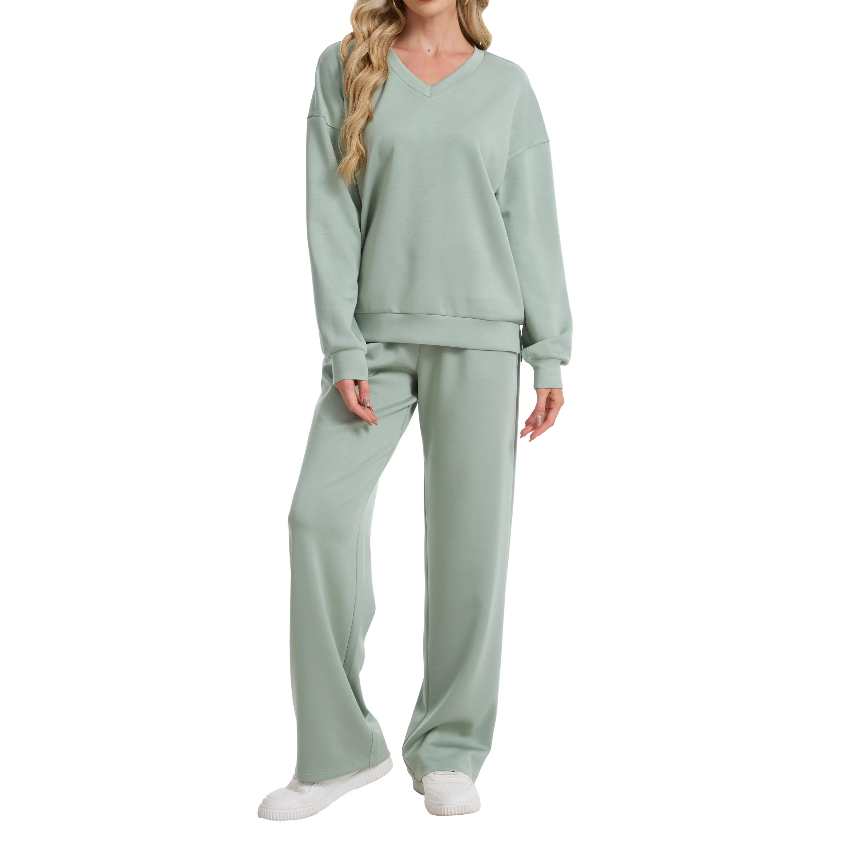 AUSELILY V Neck Casual Sets Women's Sweatsuits 2 Piece Outfit Sweat Set 2026 Spring Fall Lounge Sets Airport Travel Tracksuit