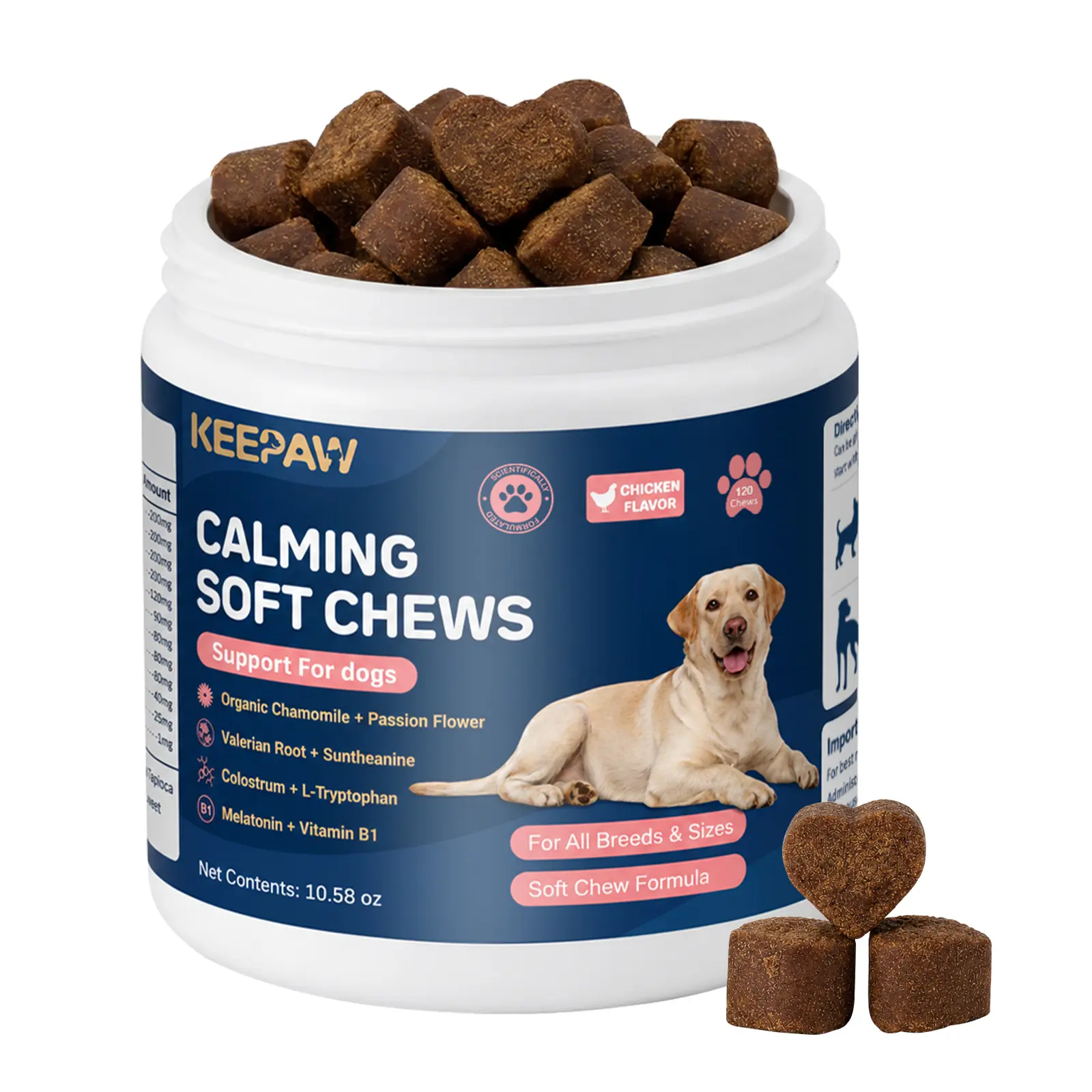 KEEPAW 120 Count Dog Calming Treats - Advanced Calming Supplement for Dogs with L-Theanine & Valerian Root - Relaxes Dogs During Travel, Grooming & Vet Visits - Soft Chews Dog Calming Aid for All Sizes
