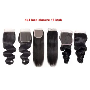 4x4 HD Transparent Lace Closure 16" Brazilian Raw Virgin Human Hair Free Part Natural Black (Body Wave/Straight/Loose Wave)