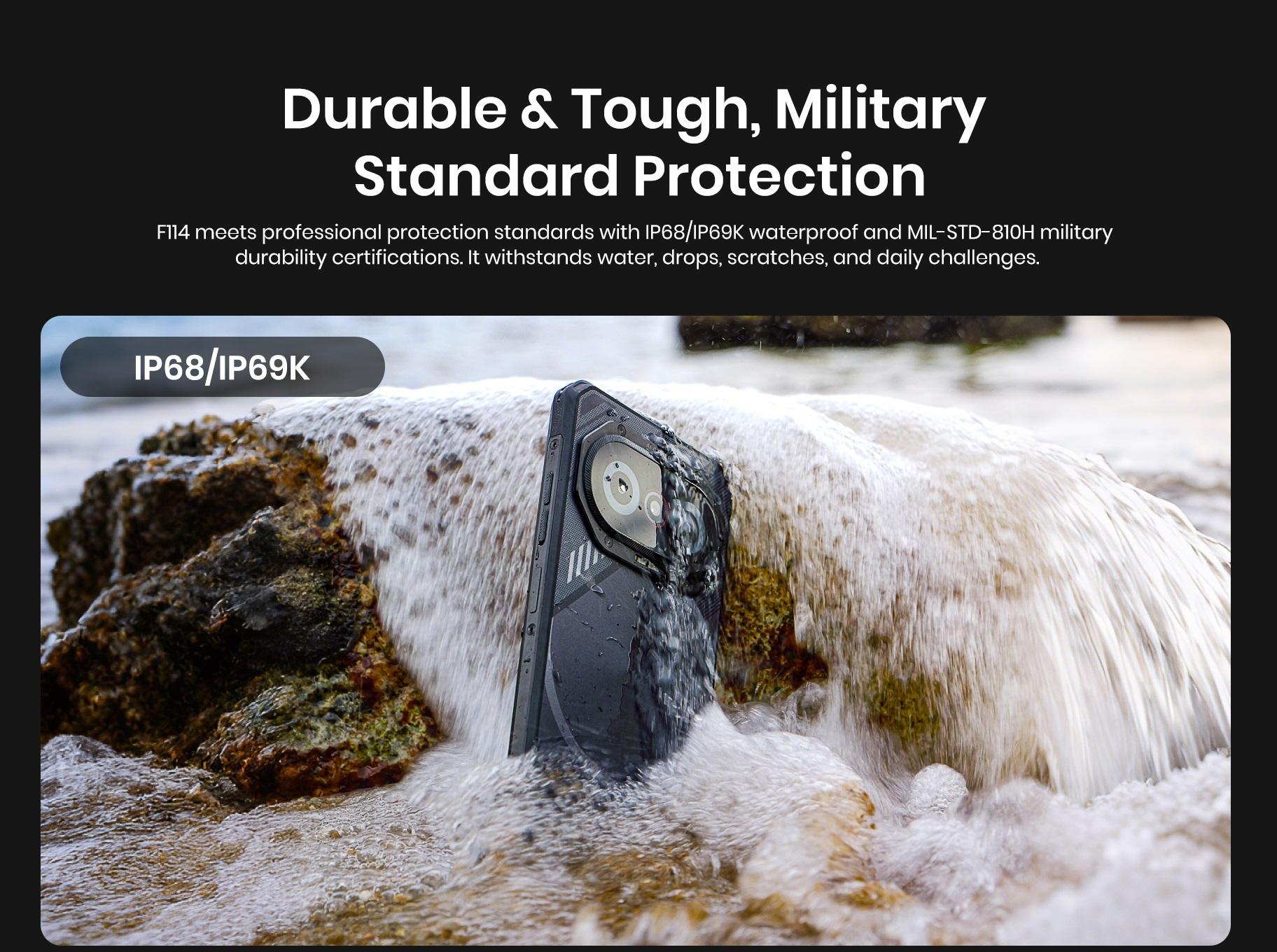 FOSSIBOT F114 Rugged Phone 6.67" HD 12GB +128GB/TF 1TB Android 15 Gaming Rugged Smartphone Octa Core 50MP Main Camera 5000 mAh Battery IP68/IP69K Waterproof Phone,Triple Slot/NFC/Face ID/GPS(Black)