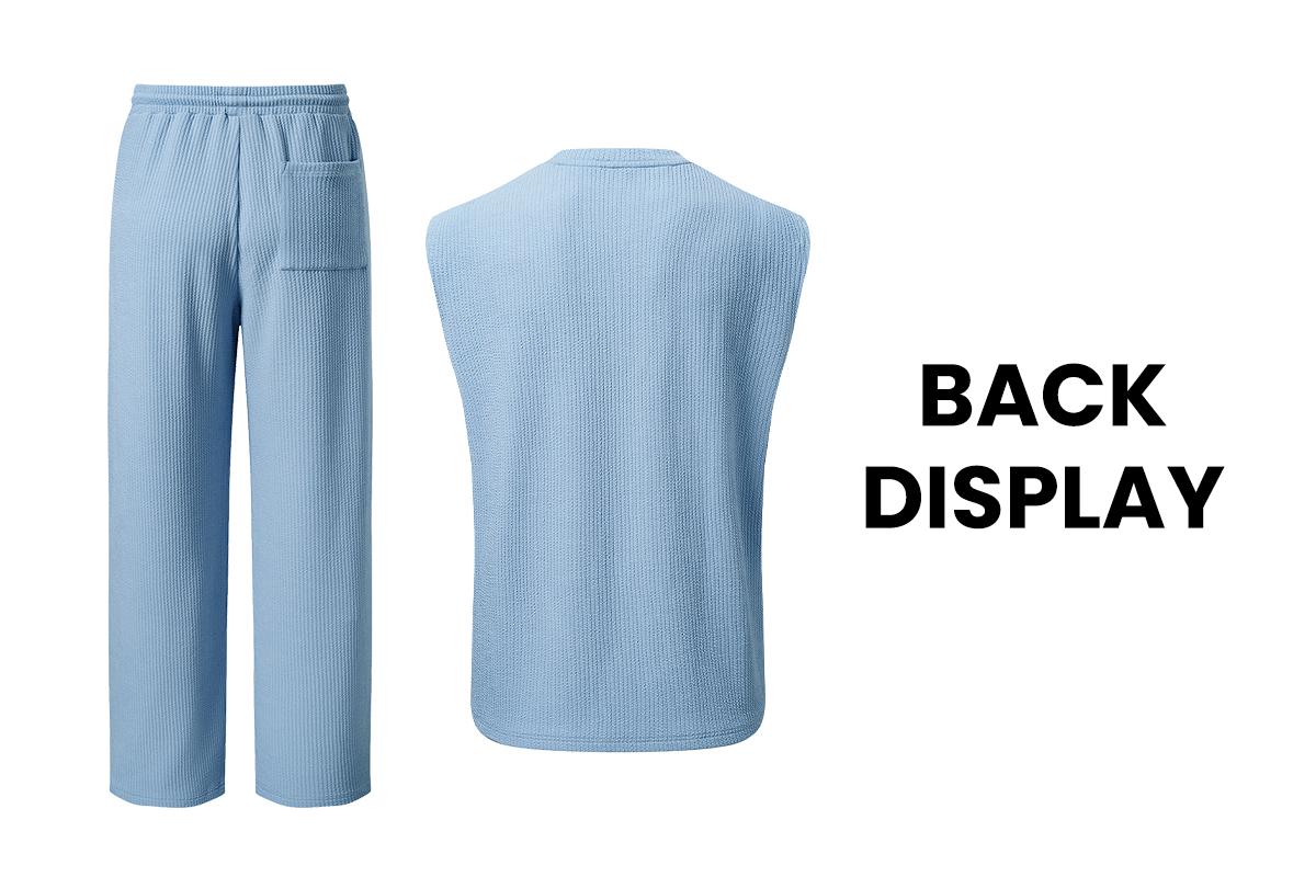 JMIERR Mens 2 Piece Rib Knit Sweatsuit Summer Sleeveless Tank Top Baggy Wide Leg Pants Set Vacation Beach Outfit for Men