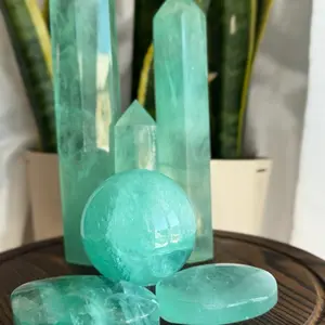 Green Fluorite (Baja Blast) Crystal Spheres, Towers, Palms