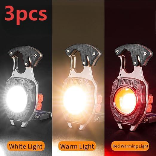 LED Small Flashlight Multitool Keychain, Rechargeable COB LED Work Light Rechargeable, Multi Tool Flashlight with Lighter, Magnet, Bottle Opener & Whistle, Survival Gadgets for Camping, Hiking & Emergency Use