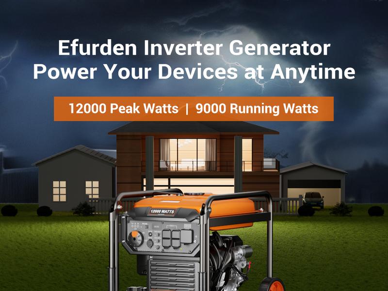 Efurden 12000-Watt Inverter Generator, Portable Generator Gas Powered with Electric Start for Home Backup, RV Ready