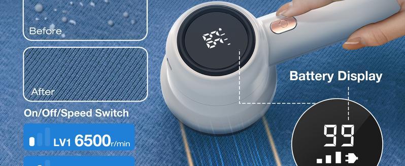 Rechargeable Fabric Shaver with 2 Replaceable Stainless Steel 6-Leaf Blades(1 Free Extra Included) | Lint Remover with 3-Speed Settings & LED Display - Efficient Sweater and Lint Shaver for Clothes, Removing Fuzz, Lint Balls, Pills, and Hairballs.