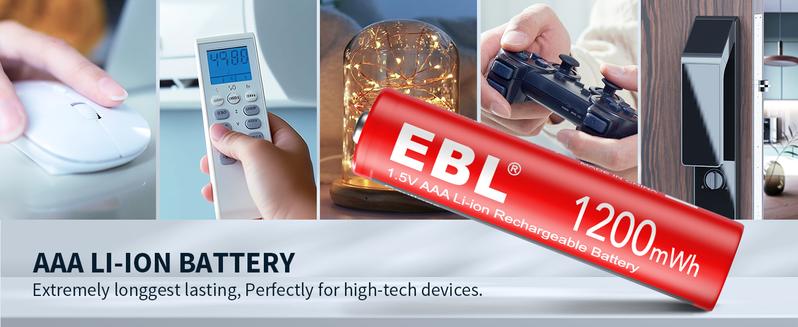EBL 1.5V AAA Rechargeable Li-ion Batteries 1200mWh