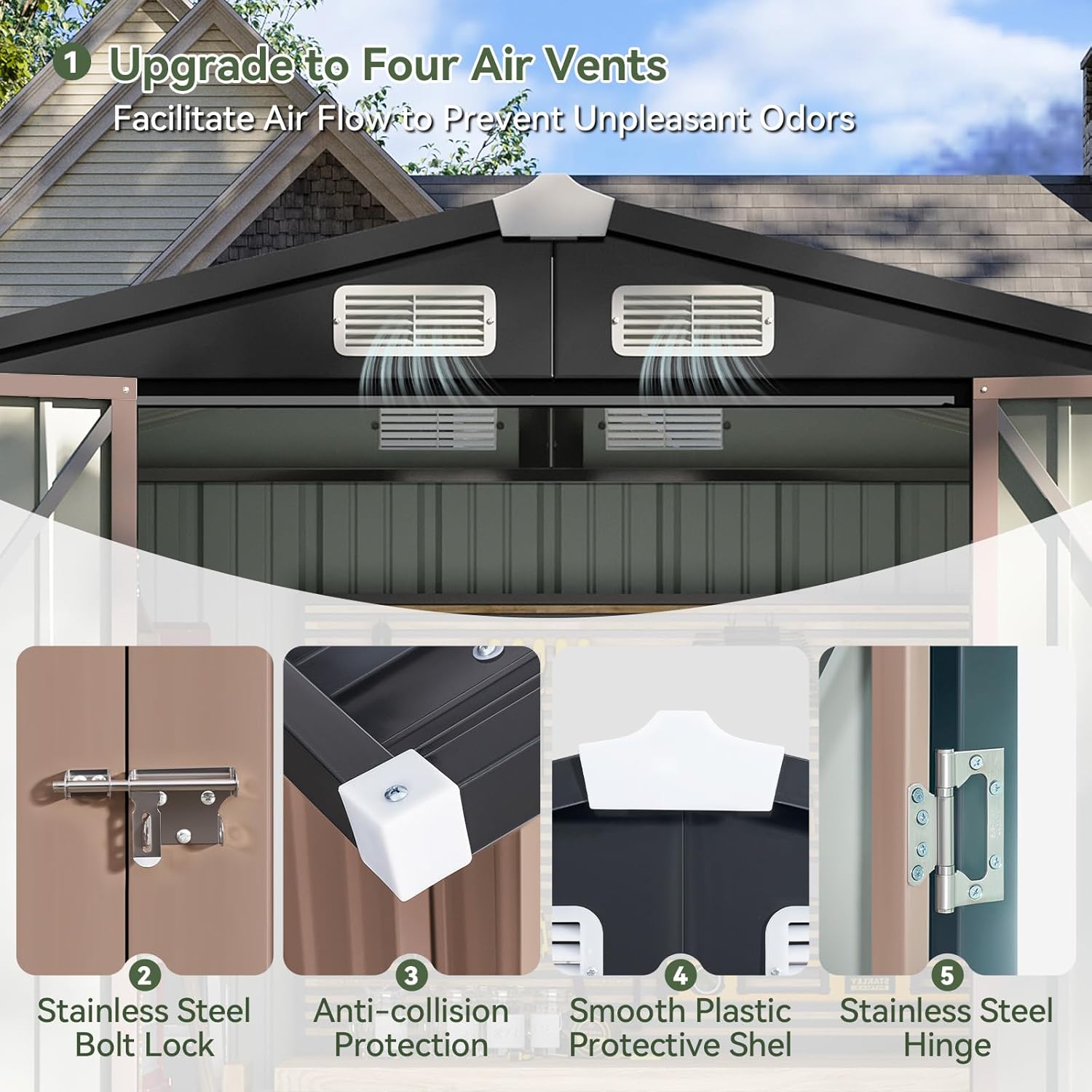 Aoxun Metal Garden Shed with Lockable Doors & Slooping Roof for Backyard Patio Poolside Storage Brown Weather-Resistant Sturdy Construction Aoxun Metal Garden Shed with Lockable Doors & Slooping Roof for Backyard Patio Poolside Storage Brown Weather-Resistant Sturdy Construction