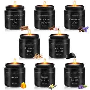 8 Pack Woody Scented Candles Gift Set, 3.5 oz Soy Wax Aromatherapy Candles in Black Jars, Candle Gift Box for Men, Women, Home Decor, Relaxation & Holiday Gifts