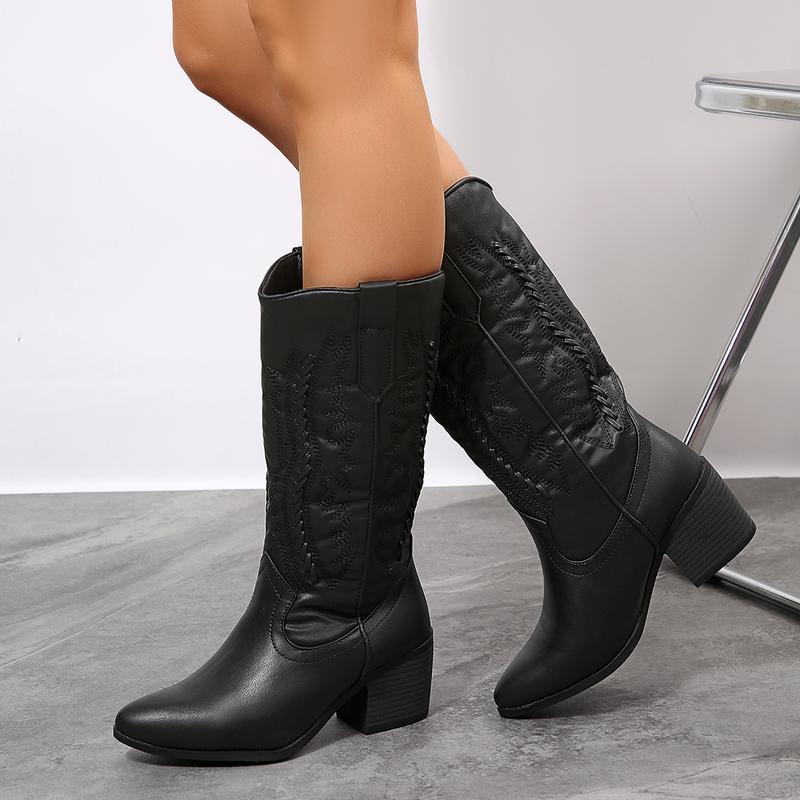 Women's Vintage Embroidered Chunky Heel Boots, Winter Womensfashion Shoe, Casual Daily Walking Boots for Women, Cozy Fall Winter Footwear, Perfect Valentine's Day Gift