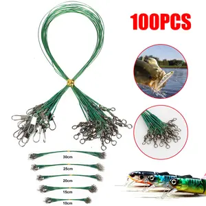 100Pcs Stainless Steel Fishing Line Leaders - Wear-Resistant Trace Fishing Wire Anti-Bite Wire Leaders with Swivels and Snaps,Snaps 10–20kg Pull Strength Fishing Gear