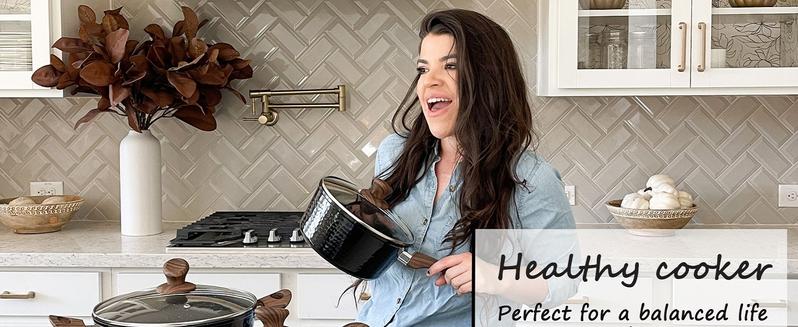 [New Year] Kitchen Academy Premium Cookware Sets - 15 Piece Triple Coated Nonstick Aluminum Composition for Oven, Stovetop Pot Pans Cast Iron Skillet Casserole