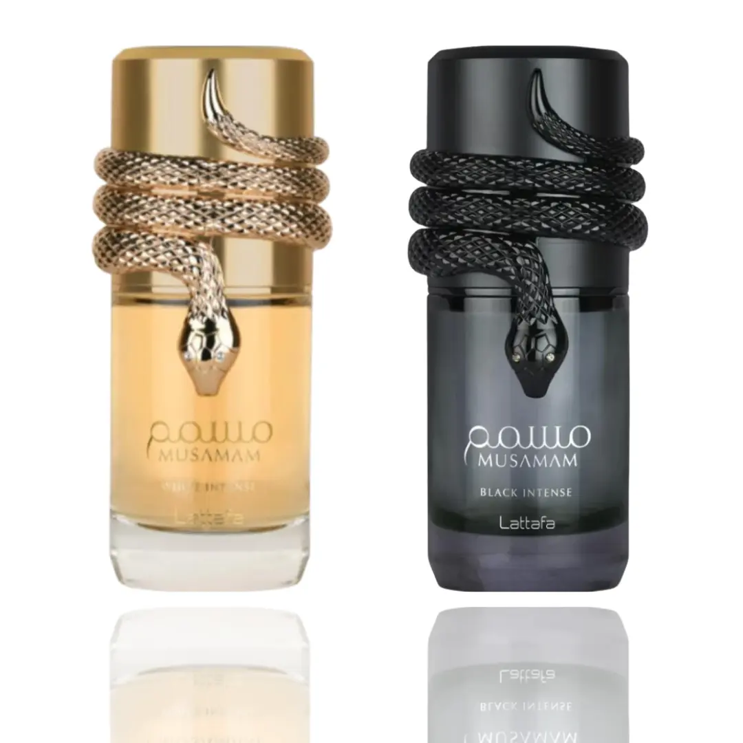 Lattafa Musamam Black & White Intense Eau de Parfum Set, 2-Piece Unisex Fragrances with Smoky Oud & Creamy Floral Scents