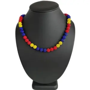 Iced Bling Disco Ball Rhinestone Crystal Bead Baseball Necklace Red Yellow Blue