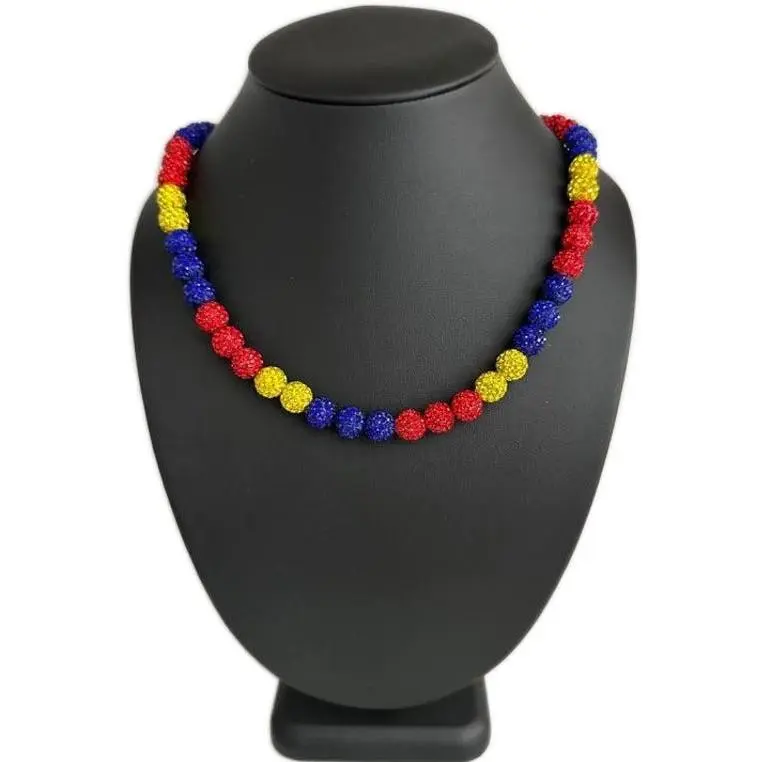 Iced Bling Disco Ball Rhinestone Crystal Bead Baseball Necklace Red Yellow Blue
