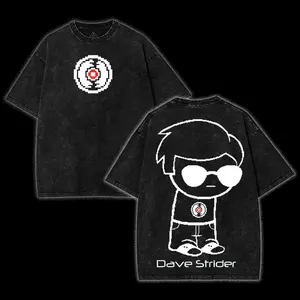 Dave Strider V2 Washed Cotton Shirt, Homestuck Cool Kid Graphic Tee, Vintage Double Printed T-Shirt Menswear