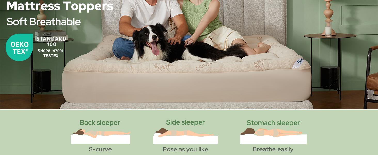 【BEDLORE】Bamboo Mattress Topper, Thick Pillow Top Mattress Pad with Stretchable Deep Pockets (Fits 6–18 Inch Mattresses), Soft & Breathable, Ideal for Bedroom & Home Use