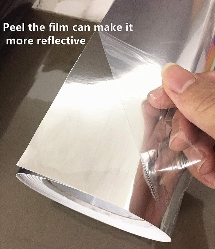 Silver Chrome Vinyl, 12" x 60'' Silver Permanent Vinyl Roll, Chrome Mirror Metallic Silver Adhesive Vinyl for Cricut, No Bubble Mirror, for Car Wrap,Stickers,Decal,Lettering