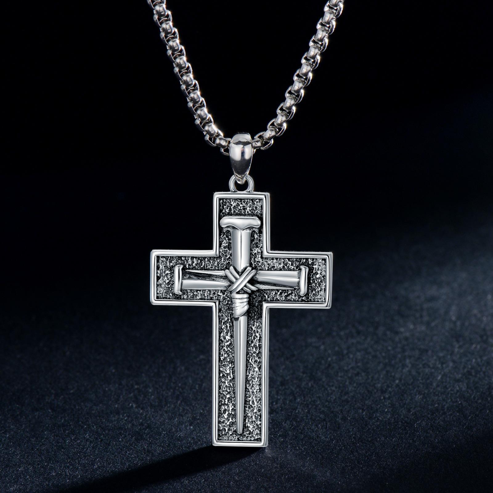 MEIDERBO Three Nail Cross Necklace 925 Sterling Silver 3 Nail Cross Pendant Christian Jewelry Gifts for Men 22+2" Stainless Steel Chain MEIDERBO Three Nail Cross Necklace 925 Sterling Silver 3 Nail Cross Pendant Christian Jewelry Gifts for Men 22+2" Stainless Steel Chain