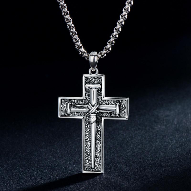 MEIDERBO Three Nail Cross Necklace 925 Sterling Silver 3 Nail Cross Pendant Christian Jewelry Gifts for Men 22+2"