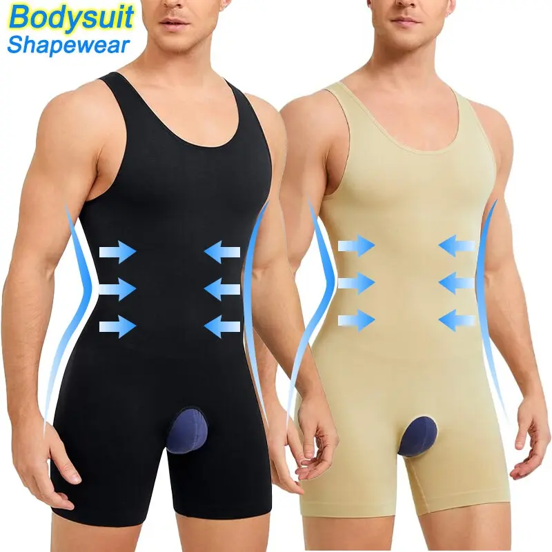Men's Vest Shapewear Bodysuit - 1/2/3 Pack Casual Men's Shapewear Bodysuit with Tummy Control, Chest Compression, Breathable Soft Stretch Fabric, Shorts for Fitness