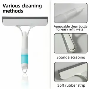3 in 1 Window Cleaning Scraper Squeegee and Scrubber with Spray Multifunctional Household Cleaning Tool Car Windshield Cleaner Lightweight Silicone Microfiber Wipe Mirror Cleaner
