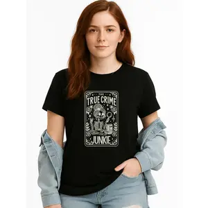 True Crime Junkie T-Shirt Black Everyday Wear Personalized Unisex Women's Top All Season Comfortable Breathable Short Sleeve Tee Suitable For Any Outfit Made In Usa
