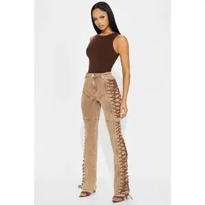 After Hours Lace Up Flare Pant - Khaki Cotton Womenswear