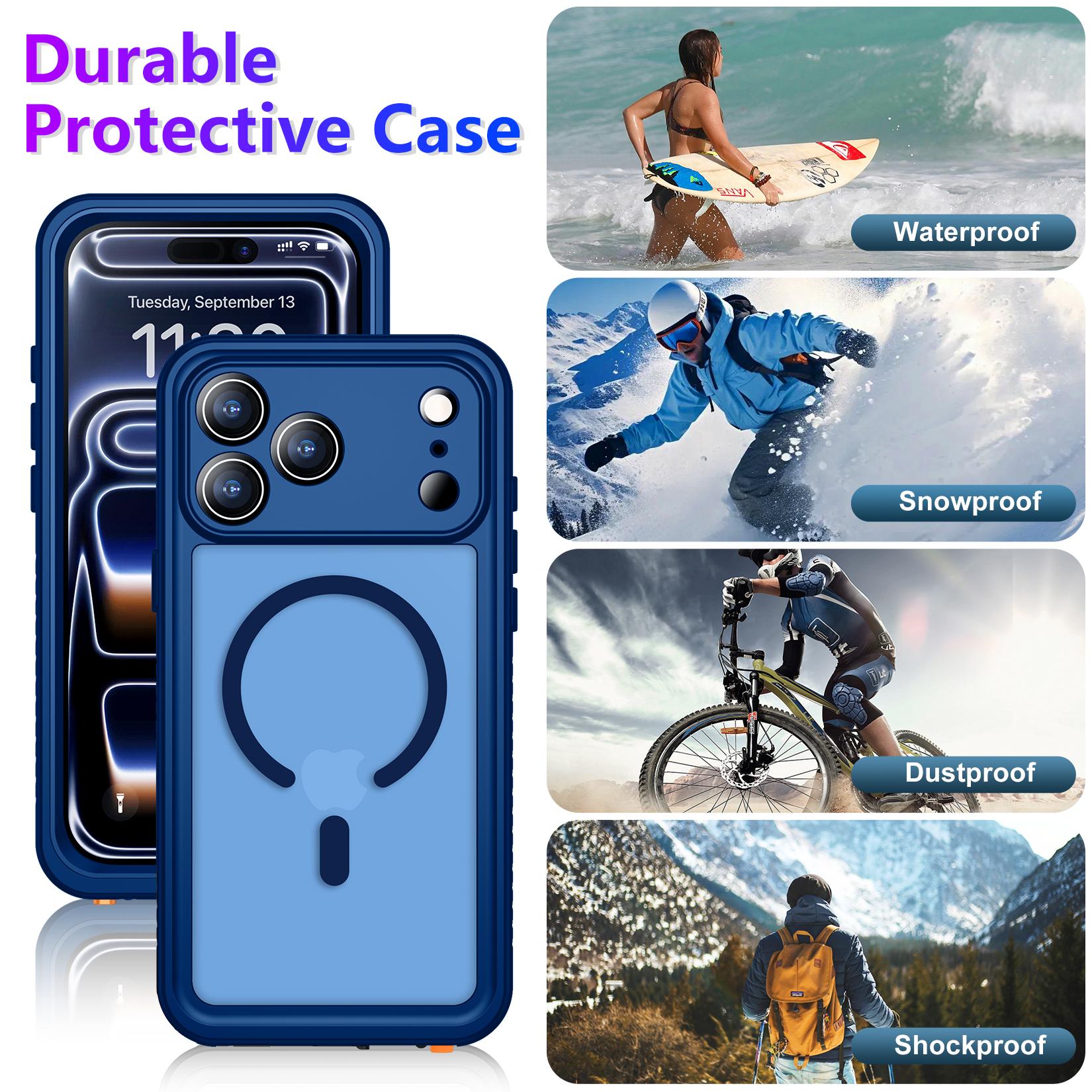 Temdan Magnetic for iPhone 17 Pro Max Case Waterproof,Built-in ScreenProtector[IP68 Underwater][Upgrade Military Dropproof][Compatible with MagSafe] Full Body ShockproofTranslucent Case 6.9"-Blue/Black/Purple