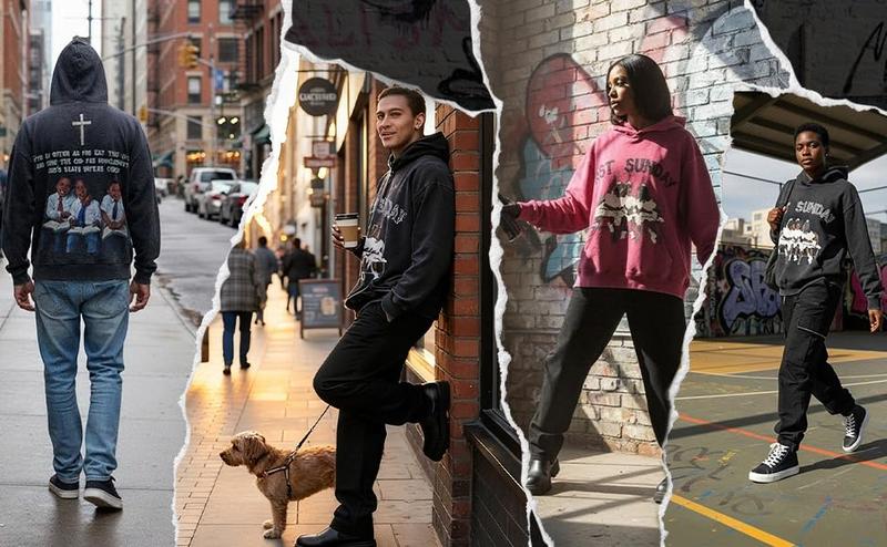 Sopula Studio Men's Woman Vintage First Sunday Faith Graphic Acid Washed Oversized Hoodie