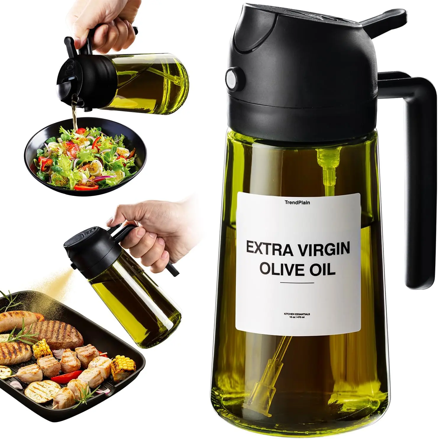 2-in-1 Stainless Steel Oil Dispenser Bottle & Sprayer - Kitchenware with Lid, Rotatable, Waterproof, Maintains Freshness, Precise Spray for Cooking Measuring, 8.45oz/16oz Eco-Friendly Home Storage Jar Utensil, Utensils
